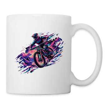 Downhill MTB: Abstraktes Mountainbike Gebirge - Tasse - Weiß - Rechts
