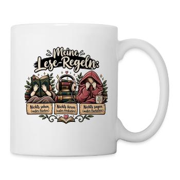 Meine Lese-Regeln – Bücher, Hörbücher & Buchzitate - Tasse - Weiß - Rechts