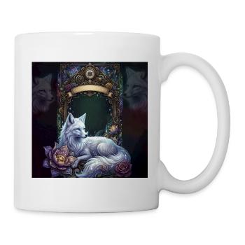 Weißer Wolf im Zahnradrahmen - Tasse - Weiß - Rechts