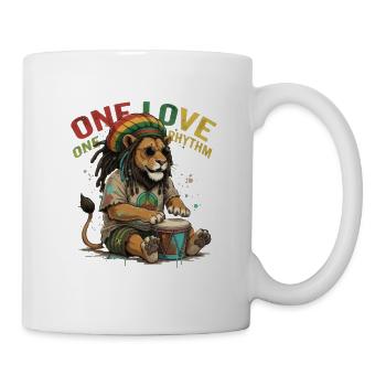 Reggae Löwe One Love Rhythm Trommel - Tasse - Weiß - Rechts