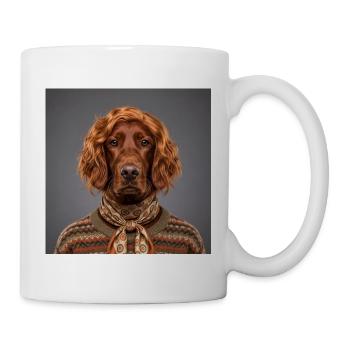 Irischer Setter im Strickpullover und Schal - Tasse - Weiß - Rechts