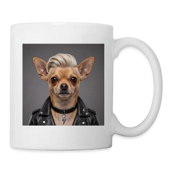 Rocker Chihuahua in Lederjacke - Tasse - Weiß - Rechts