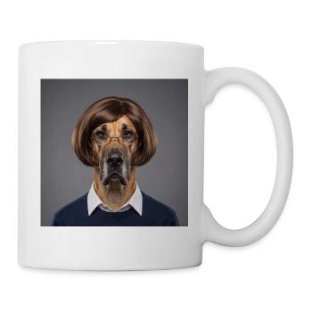 Deutsche Dogge mit Perücke und Brille im Anzug - Tasse - Weiß - Rechts