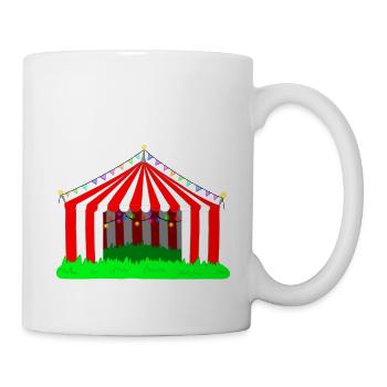 Zirkuszelt in rot-weißem Streifen - Tasse - Weiß - Rechts