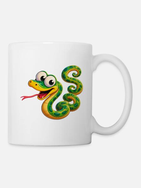 Glückliche grüne Cartoon-Schlange - Tasse - Weiß