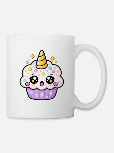 Kawaii Regenbogen-Einhorn-Cupcake - Tasse - Weiß