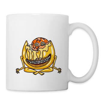 Das Golden Egg Monster Cartoon-Maskottchen meditiert - Tasse - Weiß - Rechts