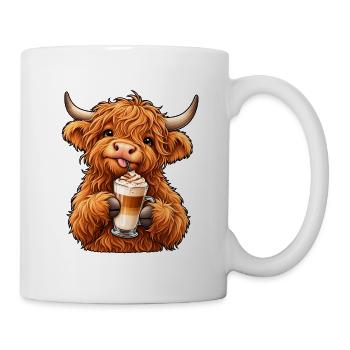 Highland Cattle mit Latte Macchiato - Tasse - Weiß - Rechts
