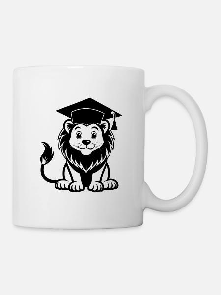 Löwe mit Abschlussmütze - Tasse - Weiß