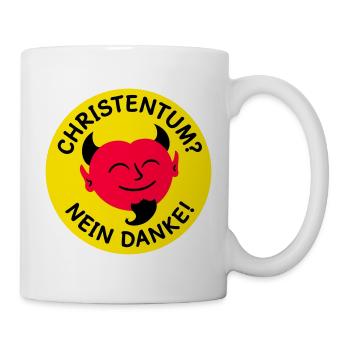 Teufel - Christentum? Nein Danke! (Farben änderbar - Tasse - Weiß - Rechts
