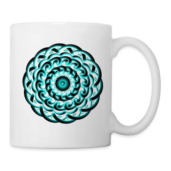 3D Strudel Mandala - Türkises Wellen Ornament - Tasse - Weiß - Rechts