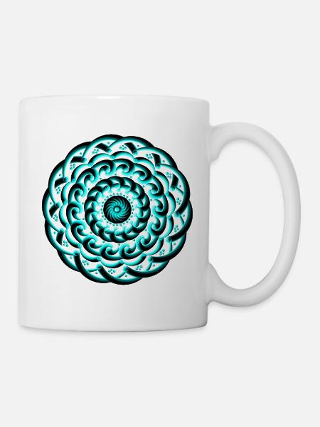 3D Strudel Mandala - Türkises Wellen Ornament - Tasse - Weiß