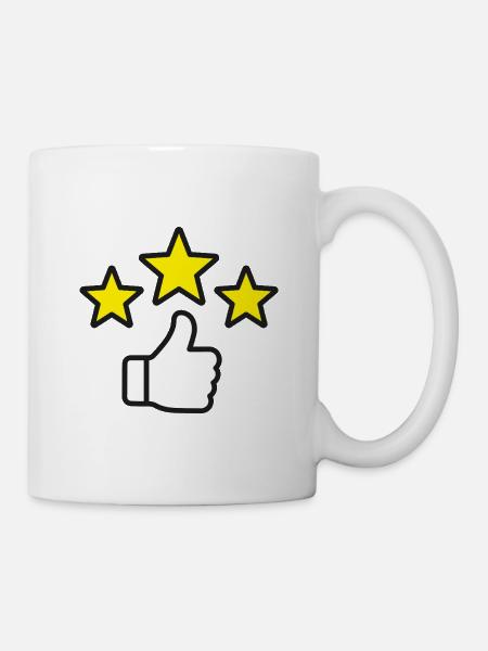 Top-bewertetes Daumen-hoch-Sterne-Liniensymbol - Tasse - Weiß