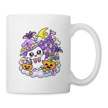 Pastell-Halloween-Geist und Lila Schloss - Tasse - Weiß - Rechts