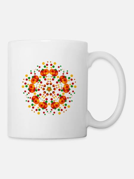 Retro Punkte Mandala - 70s Style Dot Art - Tasse - Weiß