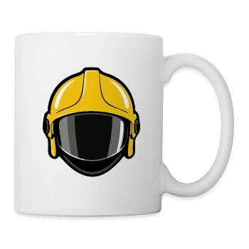 Gelbes Feuerwehrhelm-Liniensymbol - Tasse - Weiß - Rechts