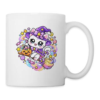 Regenbogenhexe-Kätzchen zu Halloween - Tasse - Weiß - Rechts