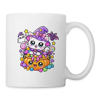 Hexenkatze und Kürbisbonbons - Tasse - Weiß - Rechts