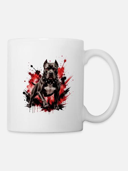 Pitbull mit rotem Spritzer - Tasse - Weiß
