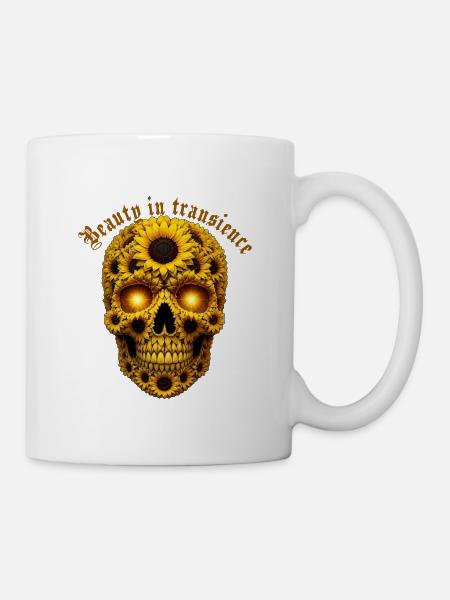 Sonnenblumen Schädel Kunst - Tasse - Weiß