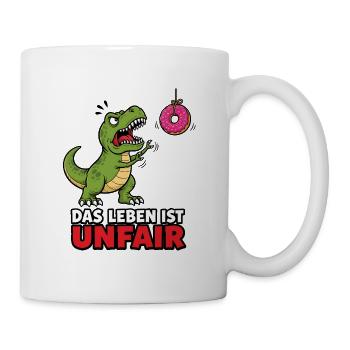 Das Leben ist unfair – T-Rex mit Donut Shirt - Tasse - Weiß - Rechts