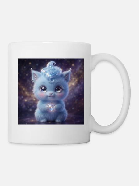 Cute fluffy blue fantasy creature holding a magic - Tasse - Weiß