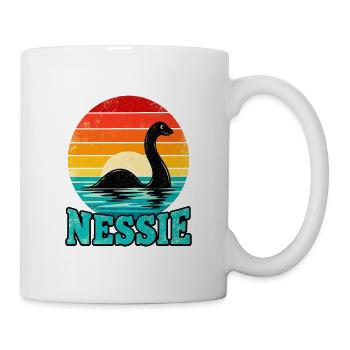 Nessie Loch Ness Sonnenuntergangsillustration - Tasse - Weiß - Rechts