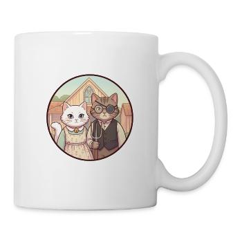 American Gothic Katzen Parodie - Tasse - Weiß - Rechts
