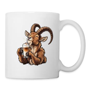 Steinbock mit Latte Macchiato - Tasse - Weiß - Rechts