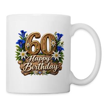 60 Geburtstag Alpen Holzblumen Design - Tasse - Weiß - Rechts