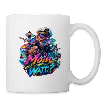 Neon Nautik Captain Moin Oder Watt - Tasse - Weiß - Rechts