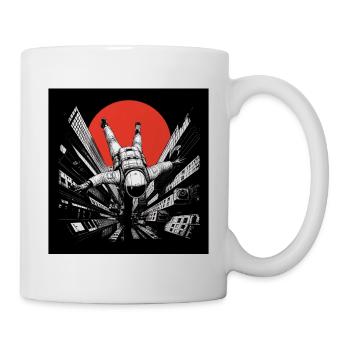 Astronaut über der Stadt unter der roten Sonne - Tasse - Weiß - Rechts