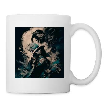 Geisha mit Fächer und Blumen - Tasse - Weiß - Rechts
