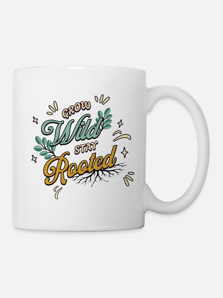 Grow Wild Stay Rooted – Botanisches Retro Design - Tasse - Weiß