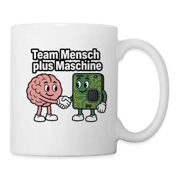 Team Mensch plus Maschine – KI Tech Humor Shirt - Tasse - Weiß - Rechts