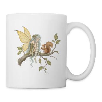 Feen auf Ast mit Eichhörnchen - Tasse - Weiß - Rechts