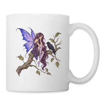 Violette Waldfee auf Ast mit Rabe - Tasse - Weiß - Rechts