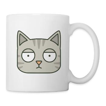 Lustige, wenig amüsierte graue Katze - Tasse - Weiß - Rechts