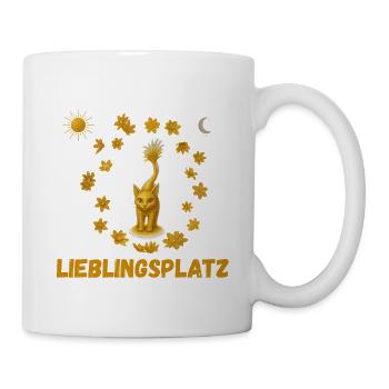 Goldene Katze im Blütenkreis - Tasse - Weiß - Rechts