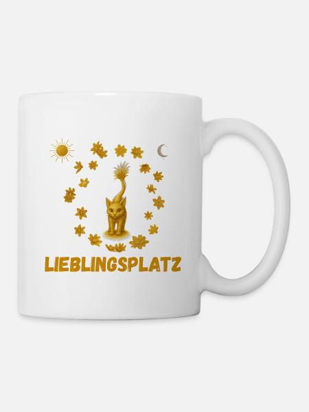 Goldene Katze im Blütenkreis - Tasse - Weiß