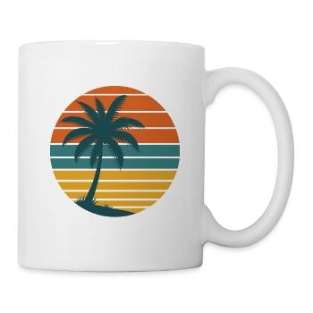 Retro Sunset – Palme & Sonne 70er Jahre T-Shirt - Tasse - Weiß - Rechts