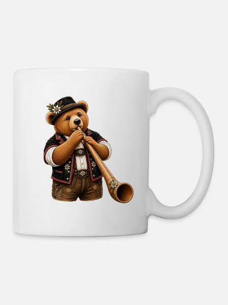 Alpenbär mit Alphorn - Tasse - Weiß
