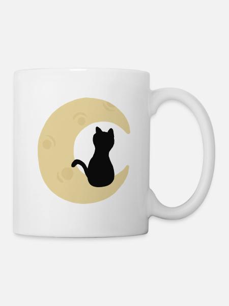 Mondbeschienene Katzensilhouette - Tasse - Weiß