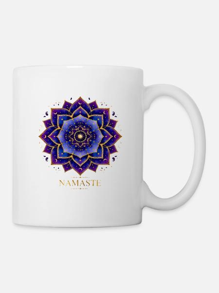 Namaste Mandala Blau Gold - Boho Spirituell Yoga - Tasse - Weiß