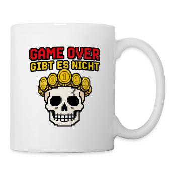 Game Over gibt es nicht – Pixel Totenkopf Shirt - Tasse - Weiß - Rechts