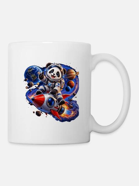 Panda Astronaut auf Weltraumrakete - Tasse - Weiß