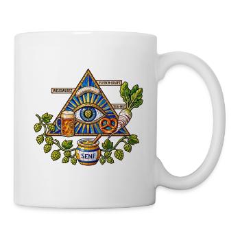 Weißwurst-Mysterium – Bayerisches Mosaik - Tasse - Weiß - Rechts