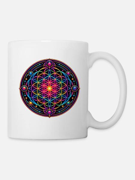 Psy Circle Neon Mandala - Tasse - Weiß
