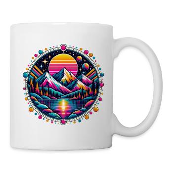 Neon Bergsee Sonnenuntergang - Tasse - Weiß - Rechts