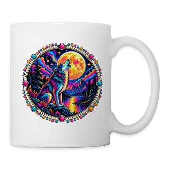 Heulender Wolf im Neon-Mondlicht - Tasse - Weiß - Rechts